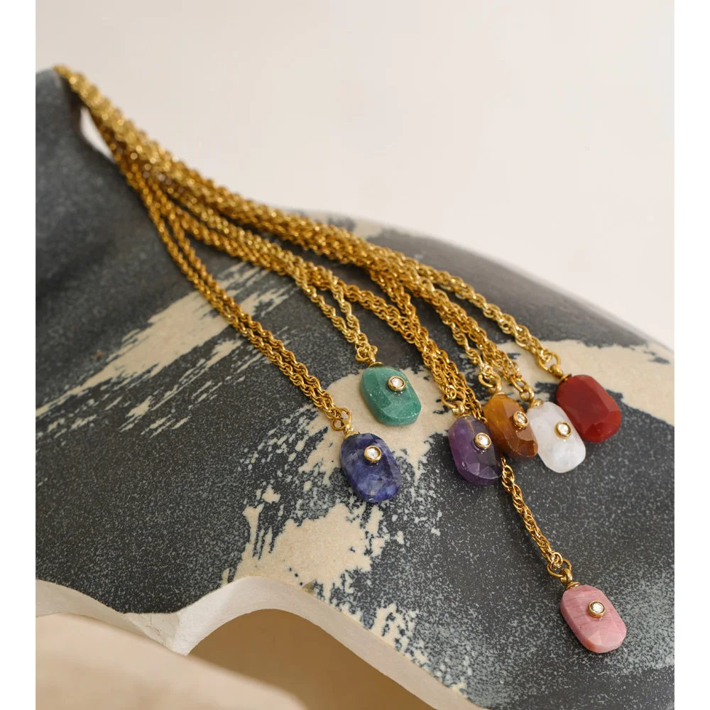 Yhpup Nuevas Llegadas Colgante de Collar Rectangular Triangular de Piedra Natural Exclusivo