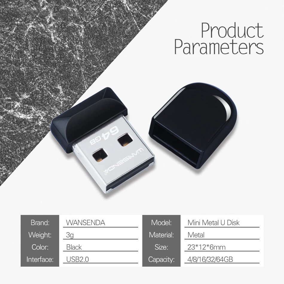 WANSENDA Super Mini unidad Flash USB resistente al agua Pendrive 64GB 32GB 16GB 8GB 4GB capacidad Real USB 2,0 Memory Stick Thumbdrive
