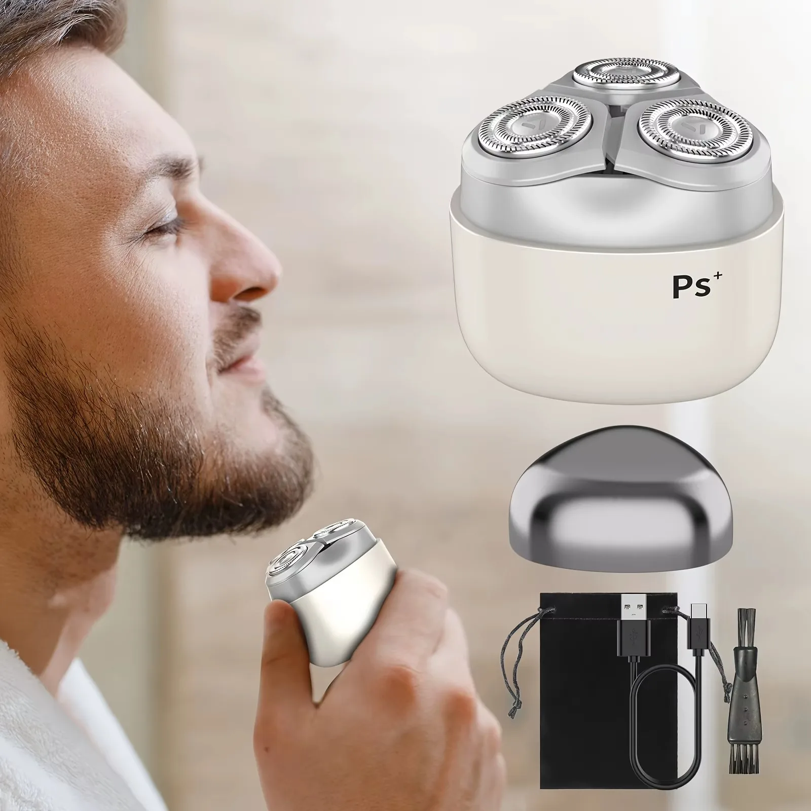 Mini afeitadora eléctrica con triple cuchilla metálica, maquinilla de afeitar portátil con motor de alta velocidad, regalo de viaje para hombres