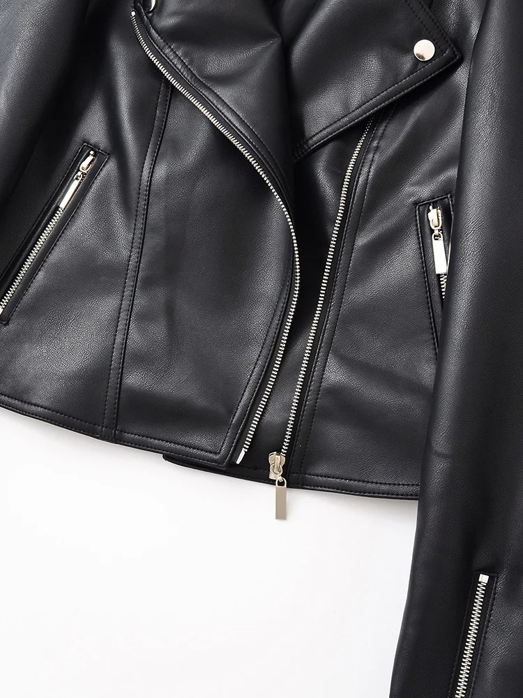 Ailegogo nueva primavera otoño Moto Biker chaqueta holgada de piel sintética negra ropa de calle mujer abrigo con cremallera prendas de vestir