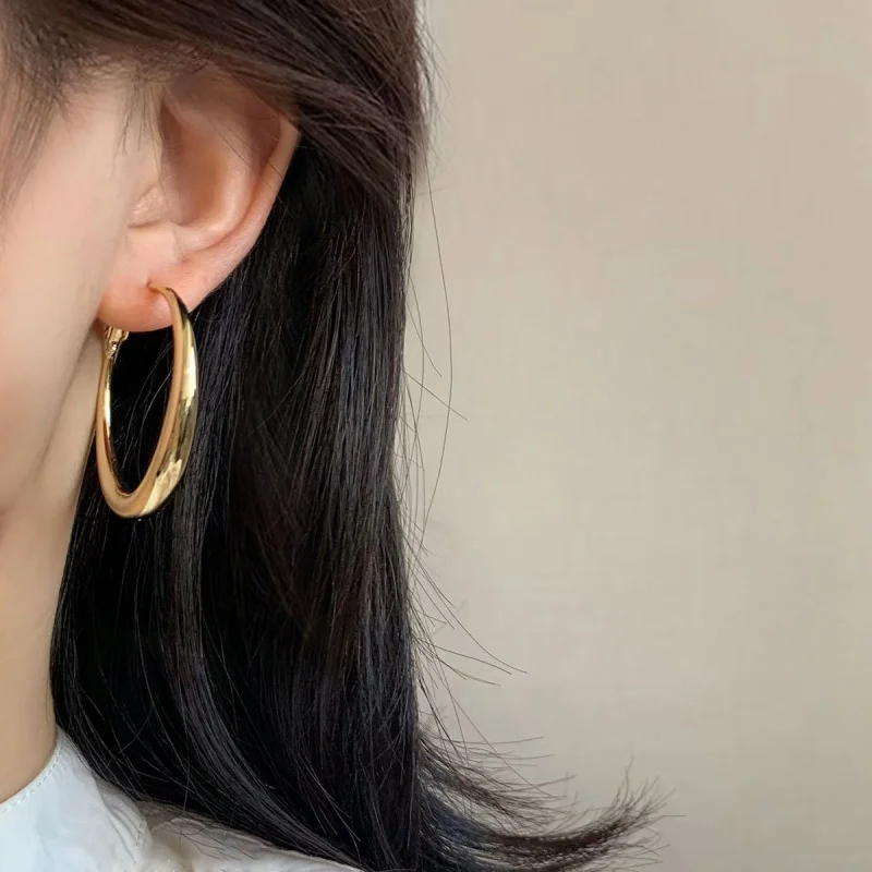 Pendientes de aro circulares grandes de Metal de acero inoxidable 316L para mujer, aretes redondos exagerados en forma de C, regalos de joyería