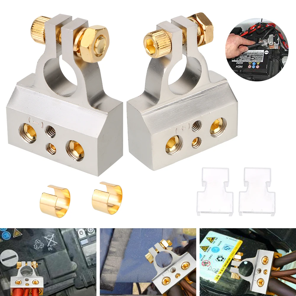 2 uds positivo negativo con 2 cubiertas transparentes cuñas 0/2/4/8/10 calibre cabeza de batería modificada para coche conectores de terminales de batería de coche