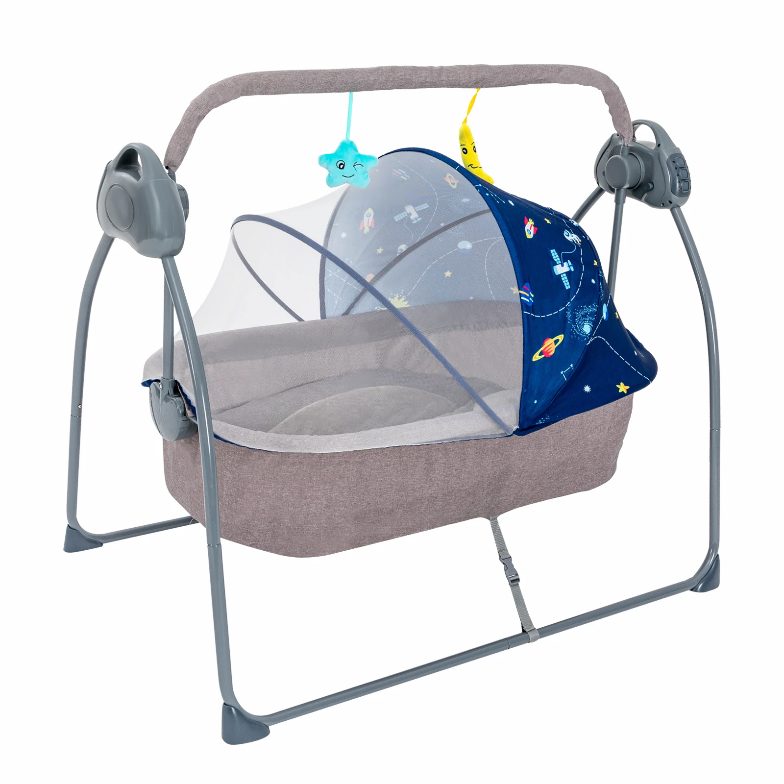 Cuna Mecedora Plegable para Bebé con Música y Temporizador, Cuna Eléctrica de 5 Velocidades con Función de Balanceo Automático, Cama Mecedora Portátil para Bebés de 0 a 18 Meses