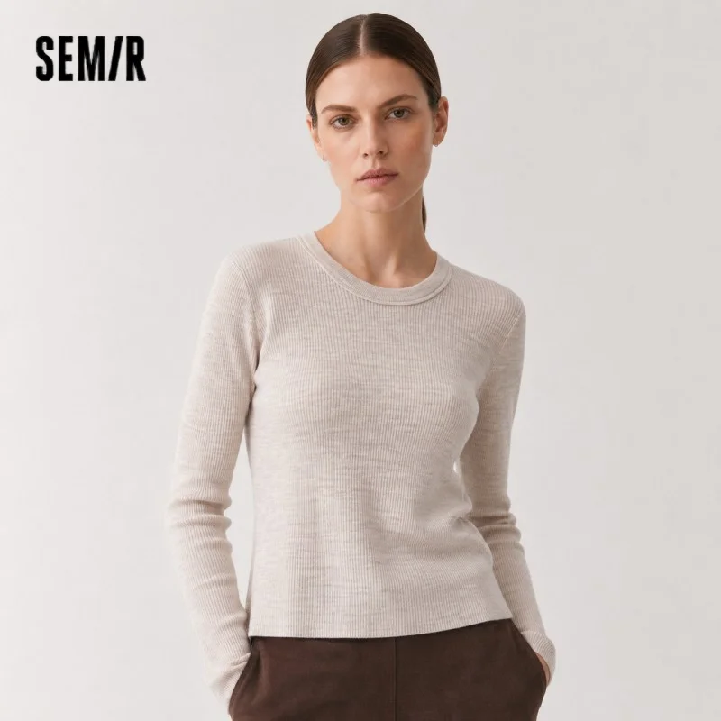 Semir-suéter de punto para mujer, Top ajustado liso con cuello de huevo de ganso, suéter de lana versátil, ropa para mujer 2025