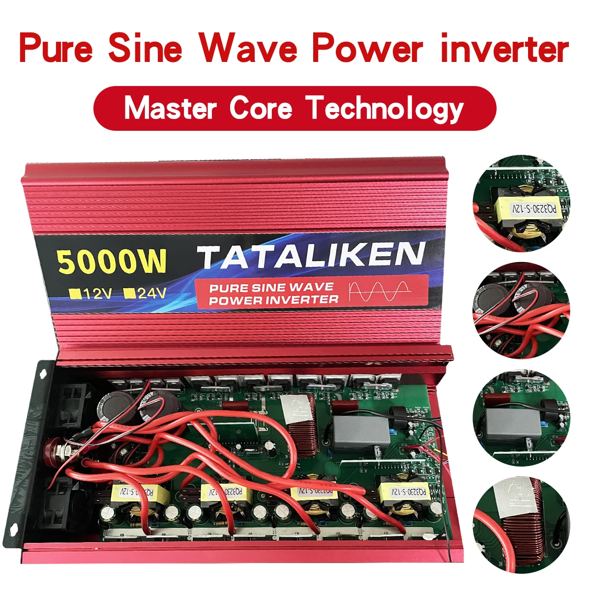 Inversor de onda sinusoidal pura 2500W/3500W/4500W/5000WDC 12V/24V a AC 220V 230V convertidor de transferencia de voltaje adaptador de carga enchufe de la UE