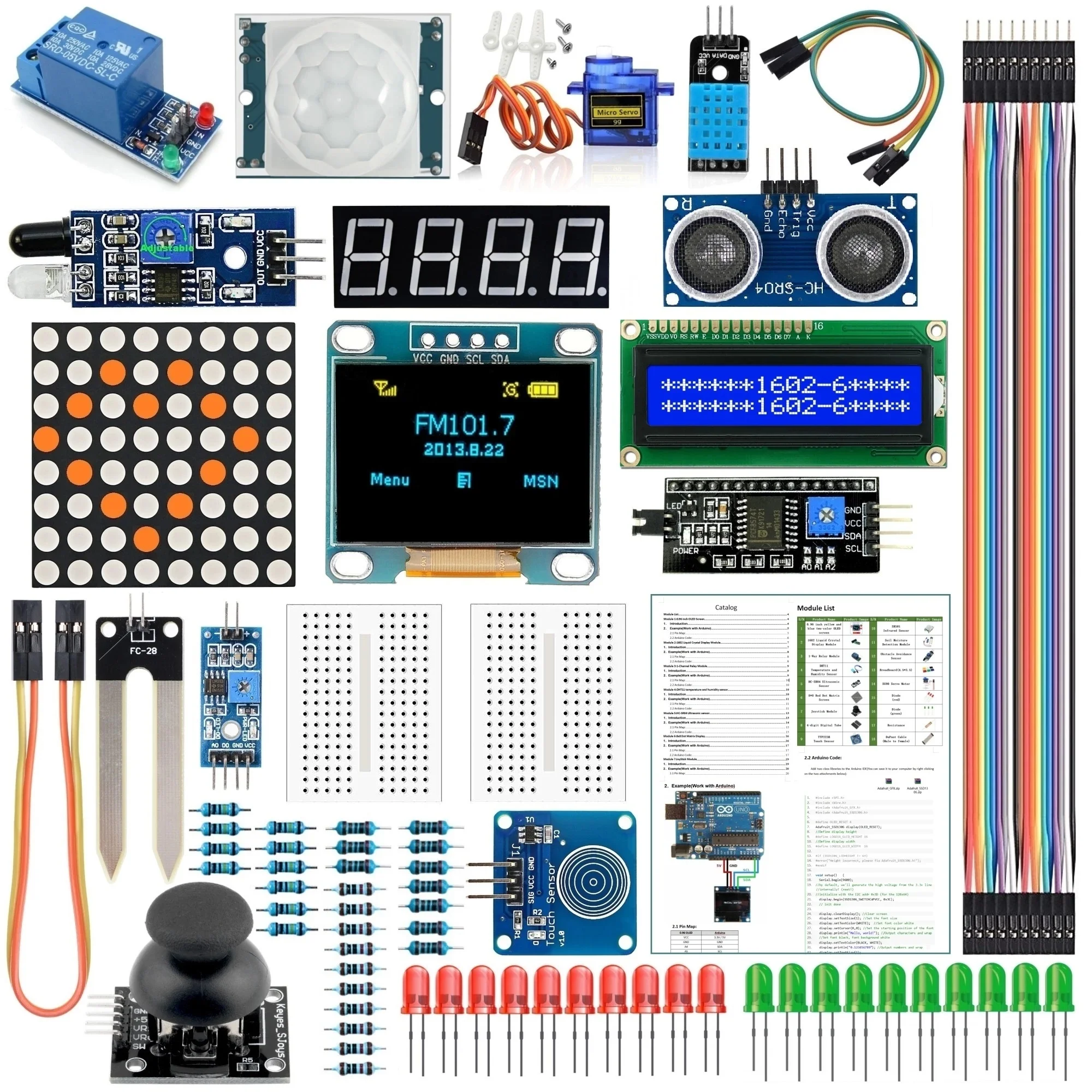 Kit de iniciación para principiantes, conjunto de bricolaje adecuado para UNO R3, MEGA2560 + 1602 + 0,96 pulgadas