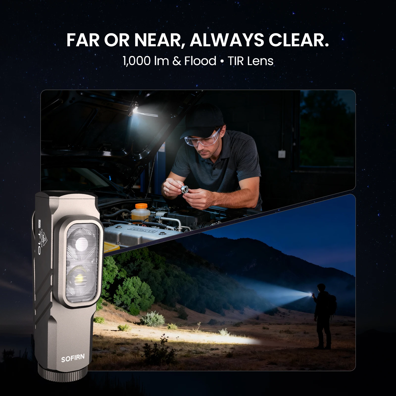 Linterna EDC SOFIRN Mini ST10 1000LM, USB C 14500 Recargable, con Luz Roja 660NM, Base Magnética y Clip, Interruptor Doble