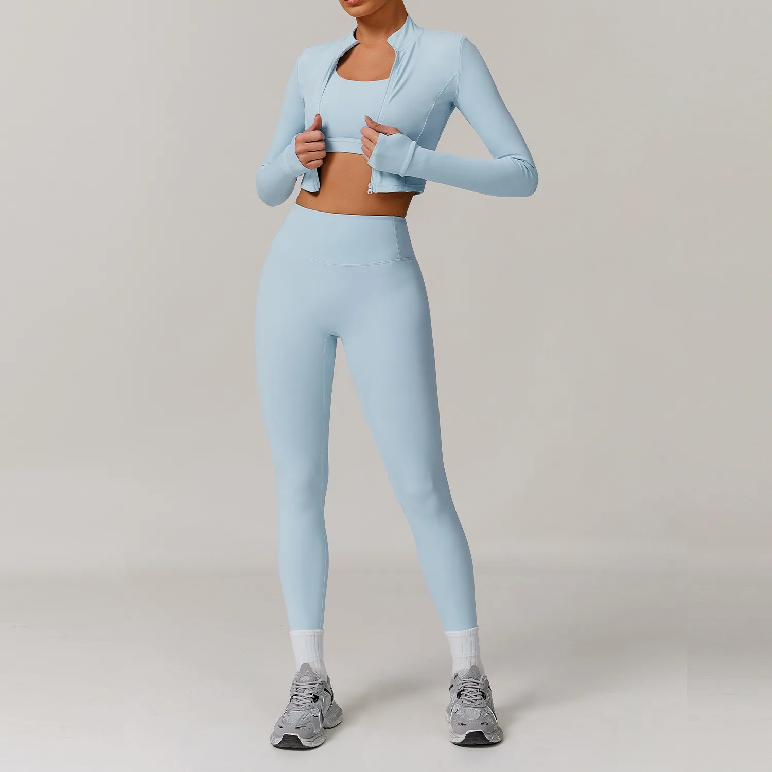 Chándal de mujer, traje de Yoga de 3 uds, conjunto deportivo para mujer, conjunto de gimnasio de secado rápido, entrenamiento para correr, camisa deportiva de manga larga, ropa de Yoga ﻿