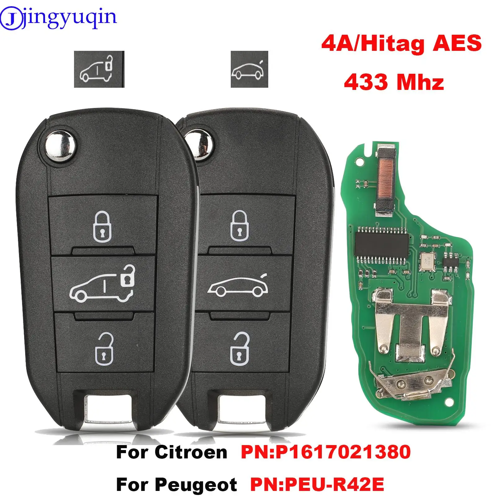 Jingyuqin 433Mhz 4A Chip llave de coche para Peugeot Expert-con puertas traseras (16 170 207 80) para Citroen Berlingo / despacho (2016+)