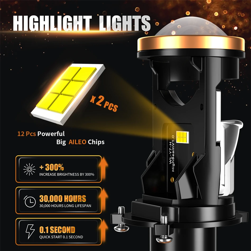 AILEO H4 9003/HB2 bombillas de faros Led Canbus 20000LM con Mini lente de proyector para coche motocicleta 6500K lámparas blancas haz alto/bajo