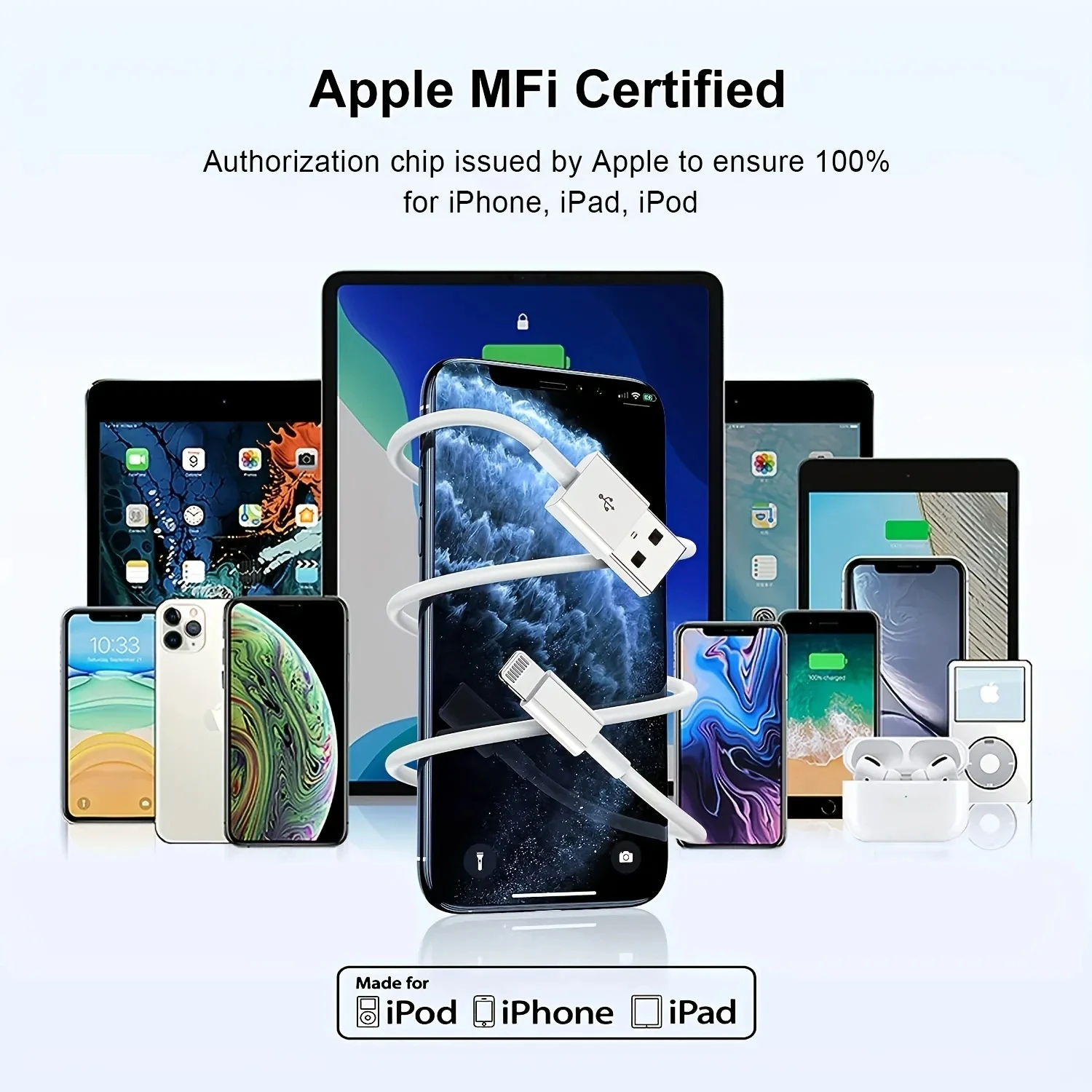 50-100 unids/lote Cable USB para Iphone 11 12 13 14 Xs Max Xr X 8 7 6 Plus 6s 5 Se Cables de carga Cable cargador de teléfono móvil
