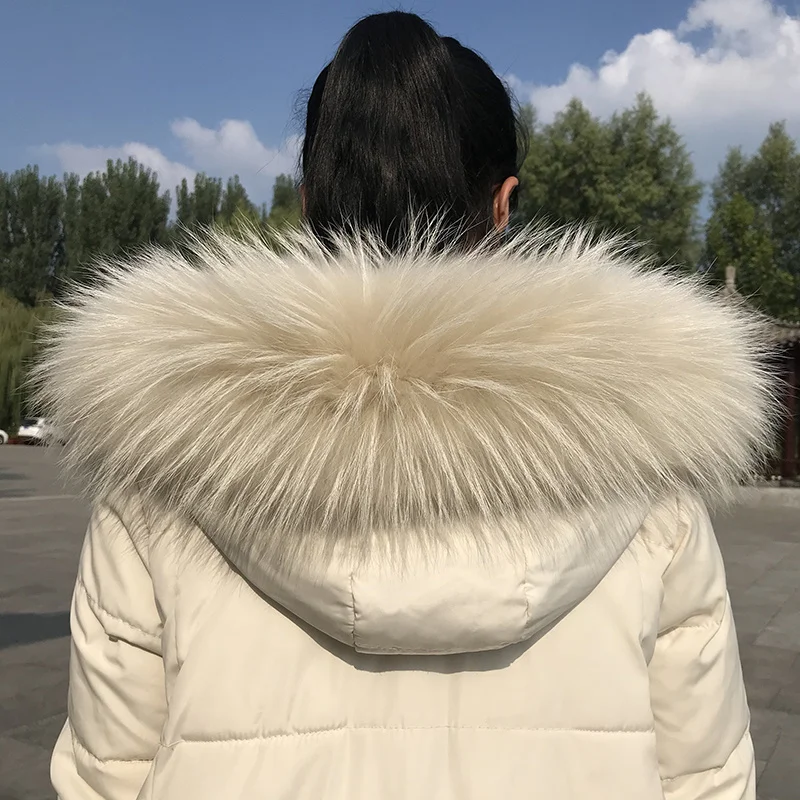 Bufanda de piel de mapache Natural para mujer, cuello de piel de zorro Real de lujo, capucha de piel cálida, embellecedor, decoración de piel peluda para chaquetas de abrigo, Invierno