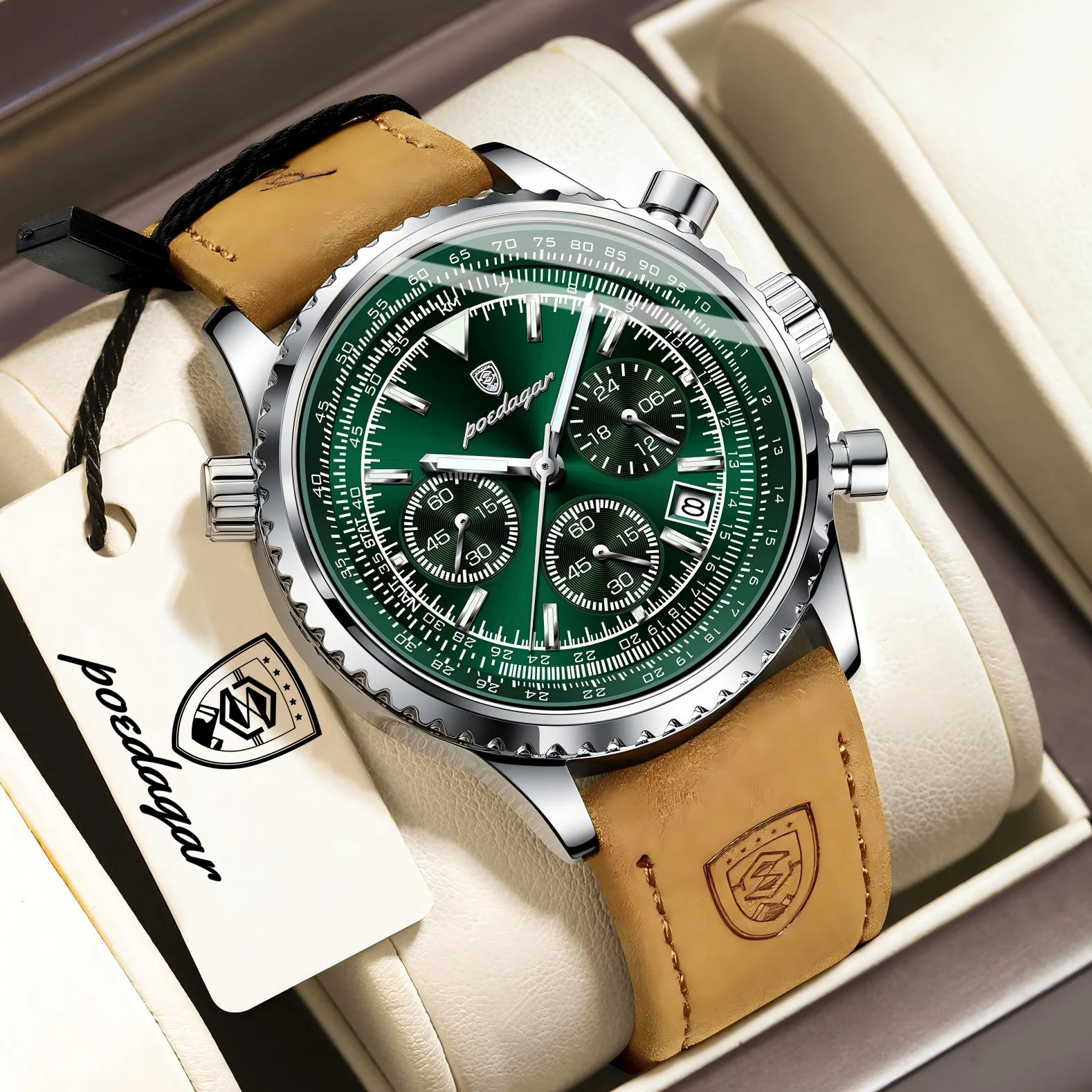 Reloj de Pulsera POEDAGAR para Hombre de Negocios, Resistente al Agua, Luminoso, con Fecha, Cronógrafo, Deportivo, de Cuero, de Cuarzo, a la Moda