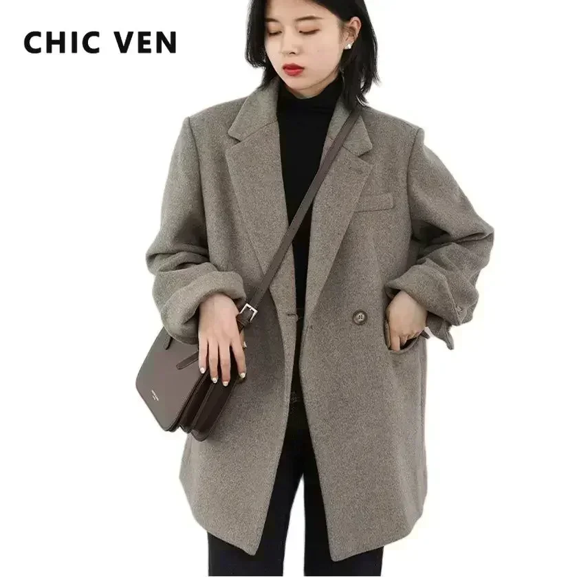 CHIC VEN Otoño Invierno coreano mujer chaqueta de lana forro de algodón chaqueta gruesa cálida abrigo de Color sólido mujer Oficina señora Tops