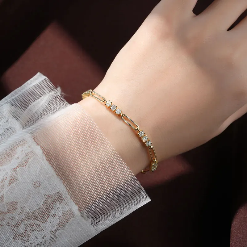 OXTAO-pulsera de moissanita de 3MM para mujer, pulseras de cadena ajustables de Plata de Ley 925, joyería de moda de lujo con certificado