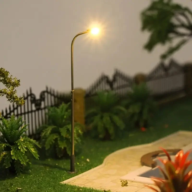 Lámpara de calle en miniatura a escala 1:75-1:500, modelo de 3V Led de Metal, luz de carretera de un solo cabezal, juguetes DIY, Kits de Diorama de diseño de tren Raiyway, 5 uds.