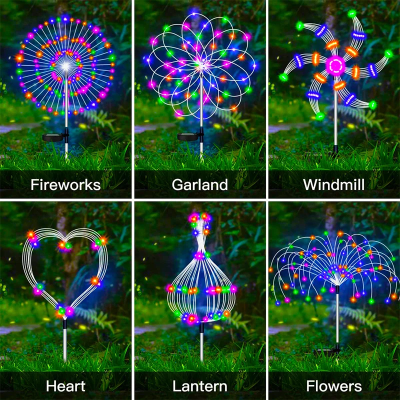 Lámpara LED Solar de fuegos artificiales para decoración de jardín al aire libre, luces de hadas impermeables para camino, Patio de Navidad, balcón, Patio, luz Solar para césped
