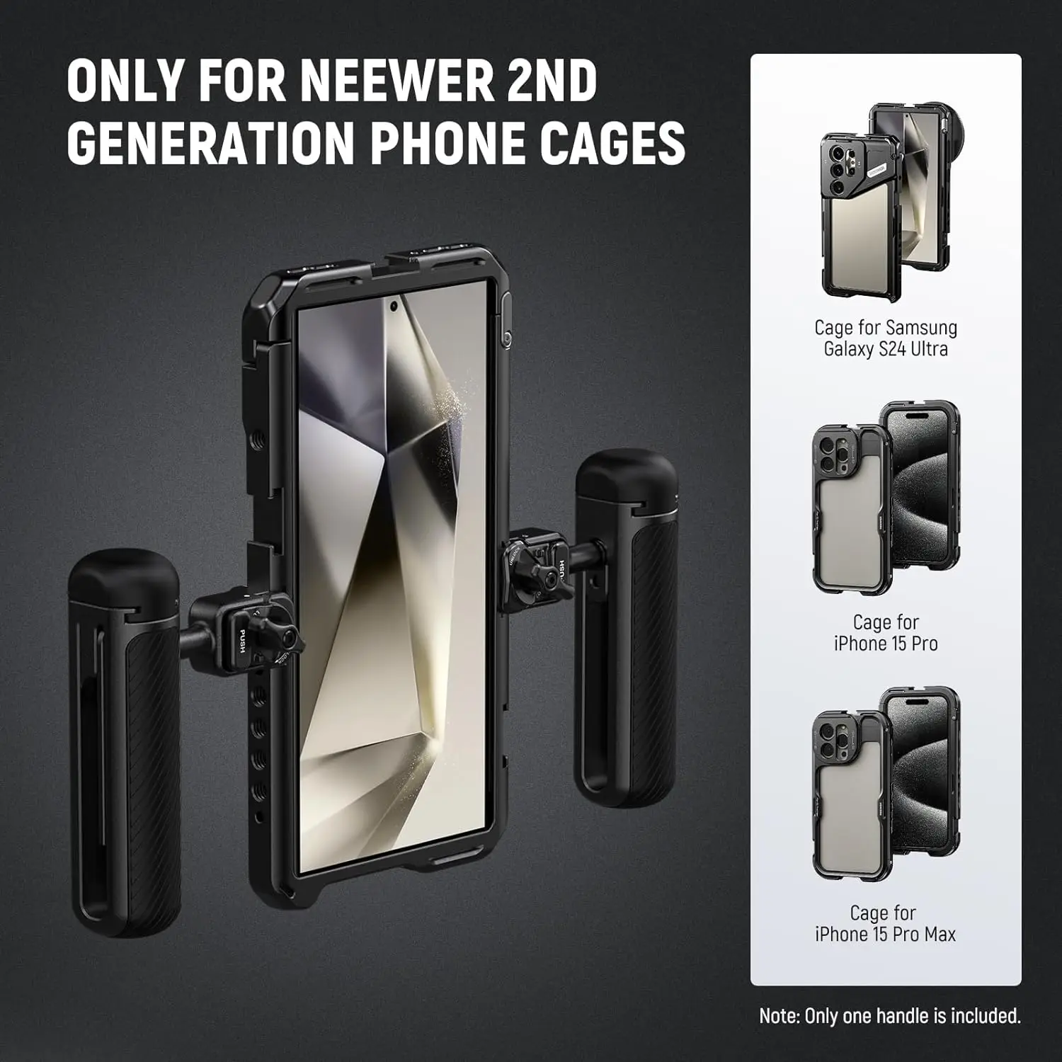 NEEWER Manija lateral de liberación rápida para jaulas de teléfono de segunda generación PA043 PA044 para iPhone 15 Pro Max/15 Pro, PA042 para Samsung S24 Ultra