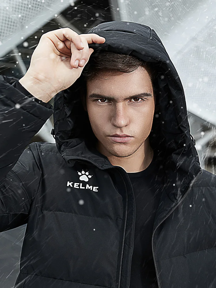 KELME, chaqueta de invierno para hombre, abrigo largo de entrenamiento deportivo con capucha, prendas de vestir, ropa de algodón