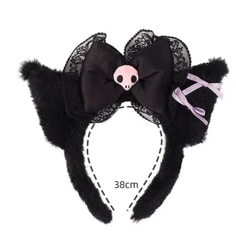 Diadema de Peluche de Hello Kitty, Melody y Kuromi, con Lazo Rosa y Negro, para Cosplay, Halloween, Disfraces y Regalos