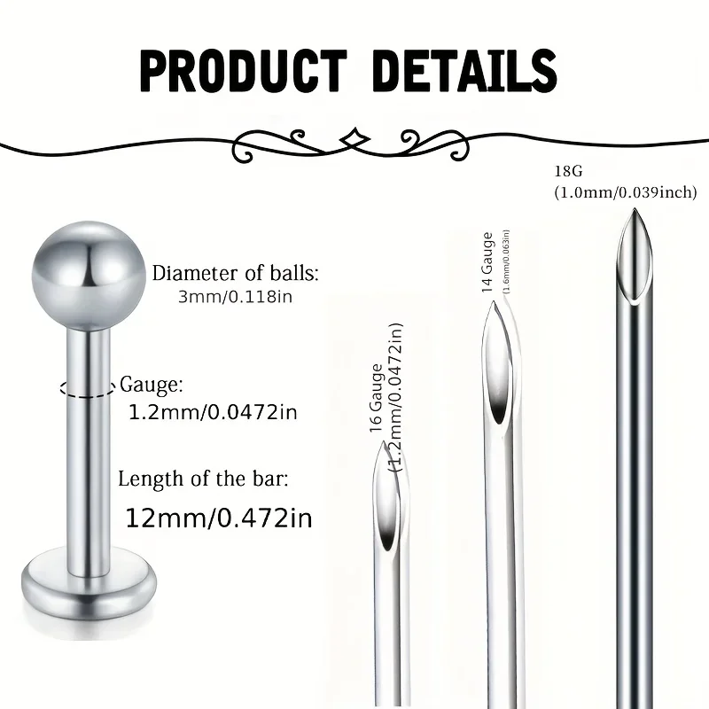 Kit de perforación corporal de 50 piezas, anillo de nariz en forma de L en forma de corazón, pendiente de oreja de cartílago de cejas de lengua de labio de nariz de acero inoxidable,