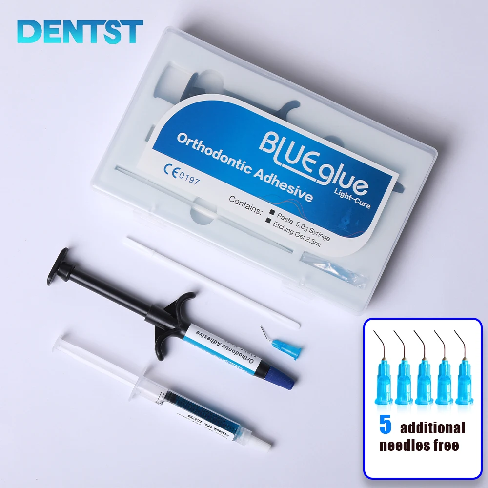Aparatos dentales adhesivos de pegamento azul ortodoncia Universal curado ligero para tubo de soporte decoración de cristal Kit de tirantes de pegamento para dientes Wit