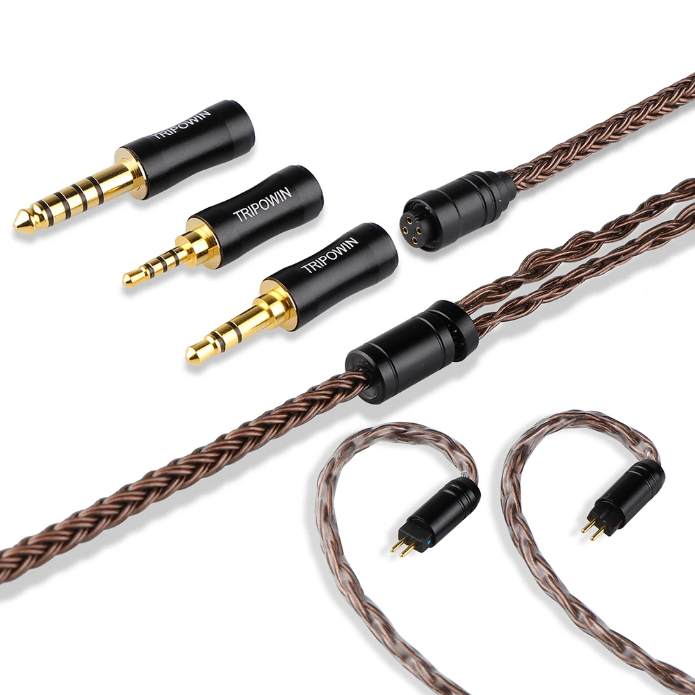 Tripowin-Cable IEM HiFi sin oxígeno, 32AWG OFC ámbar, intercambiable con enchufe de 2,5mm, 3,5mm y 4,4mm, manga de PVC para audiófilos