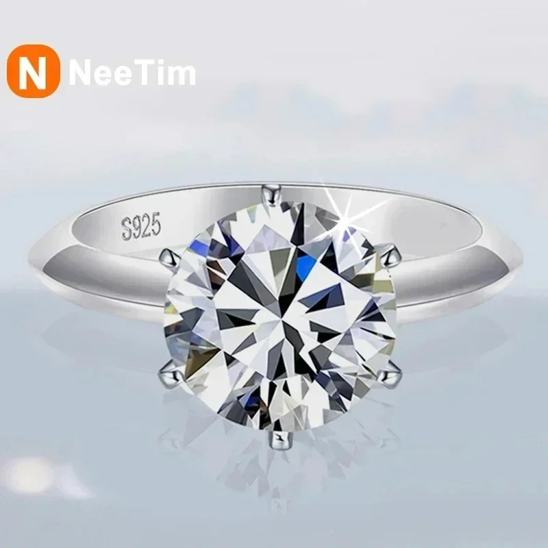 Anillo NeeTim de moissanita de 0,5-5 quilates para mujer, Plata de Ley 925 con chapado en oro blanco, joyería de compromiso con para boda