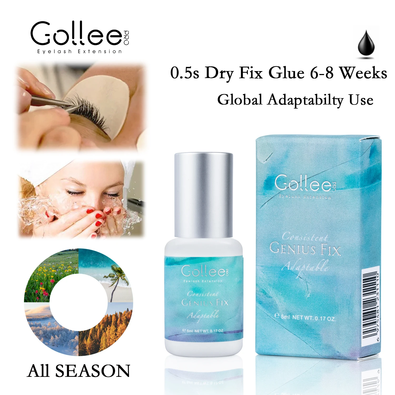 Pegamento para Pestañas Gollee 1s Dry Lash Glue, Adhesivo para Extensión de Pestañas, Resistente al Agua, Larga Duración de 6-8 Semanas, Bajo Olor, Super Pegamento para Maquillaje