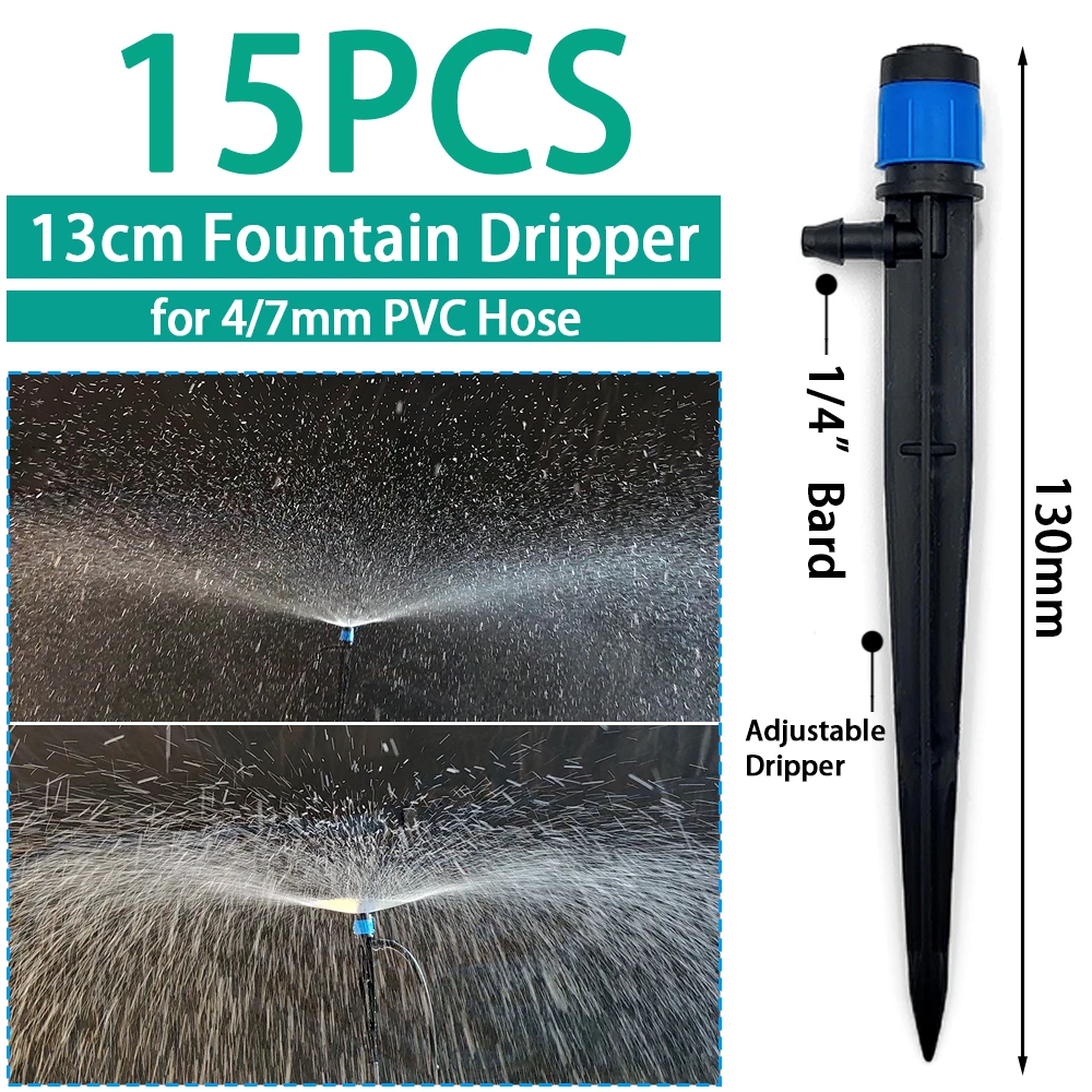 WUJIE-aspersor de riego por goteo para jardín, boquilla de nebulización en estaca, Gotero para insertar en el suelo, manguera de 4/7mm para invernadero, 15 piezas
