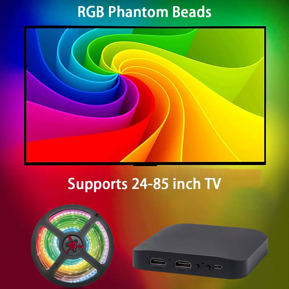 Retroiluminación Led de TV ambiental inteligente 4K 1,4 2,0 caja de sincronización de dispositivo HDMI y Kit de tira de luz RGBIC WS2812B 5050 para PC de 24 a 65 pulgadas PS4 XBOX