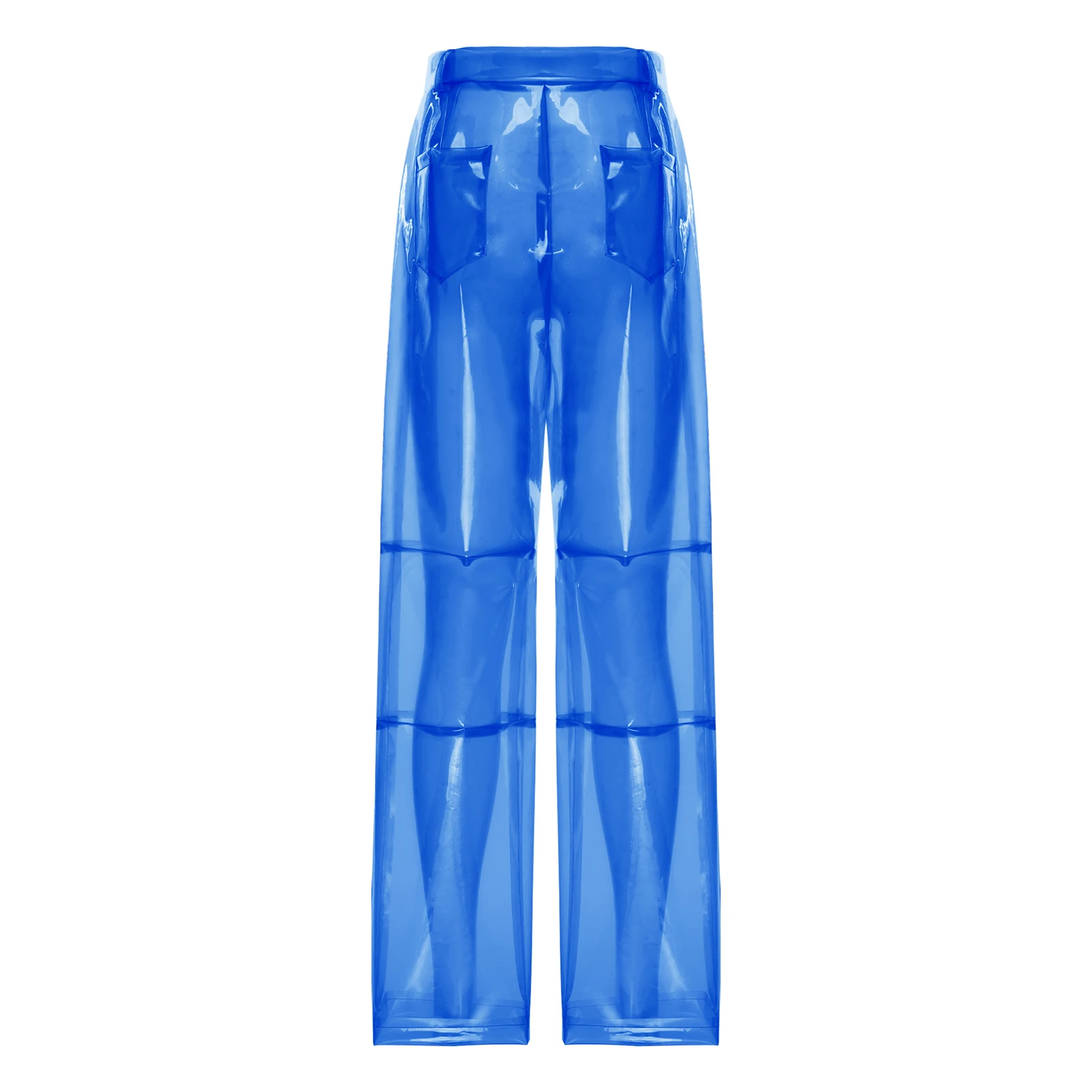 Pantalones de PVC para Mujer, con Botones en la Cintura, Bolsillos Traseros, Pierna Ancha, Corte Recto, Transparentes, para Fiestas, Bailes y Eventos