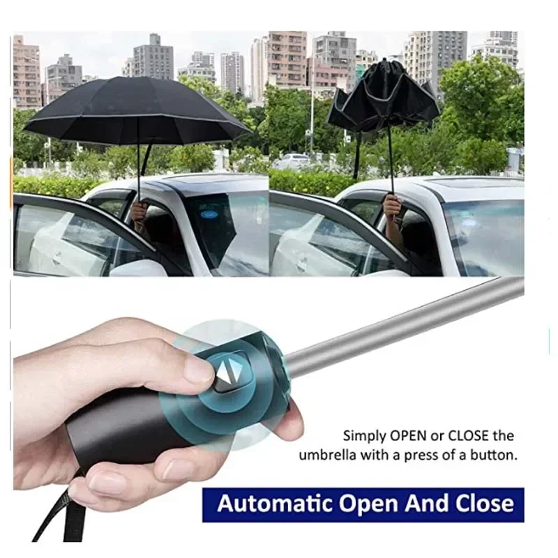 Paraguas plegable inverso completamente automático para hombres y mujeres con paraguas UV con raya reflectante a prueba de viento