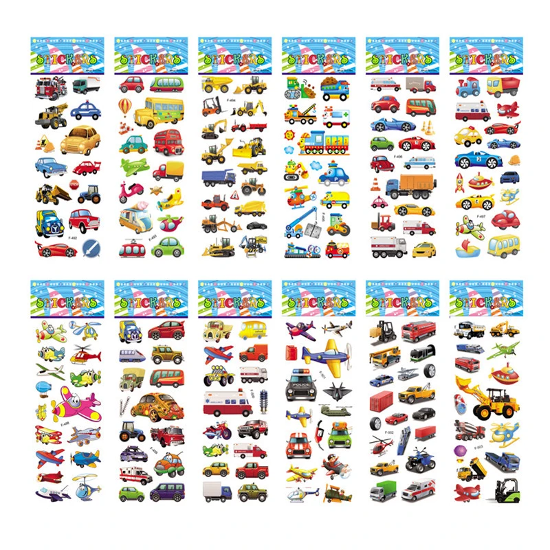 10 hojas de pegatinas hinchadas 3D para niños, pegatinas de excavadora de vehículos de ingeniería, pegatinas de coches de dibujos animados, juguetes para niños, regalo para niños