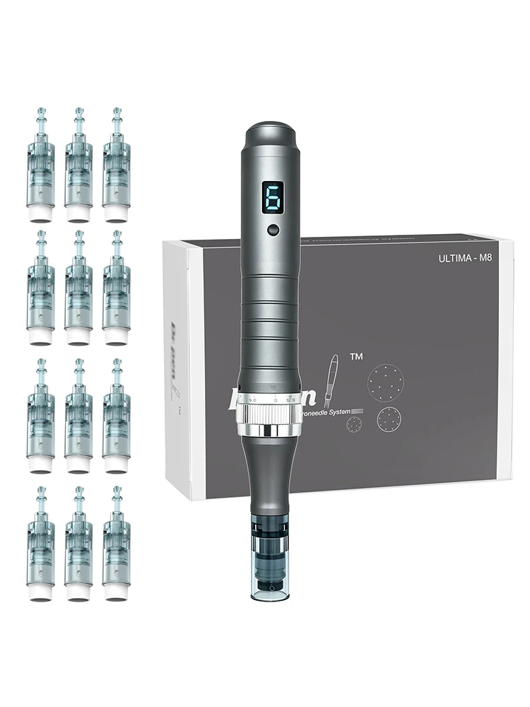Dermapen Automático Profesional para Microneedling M8, Kit de Microneedling para el Cuidado de la Piel con 12 Puntas de 0.25mm