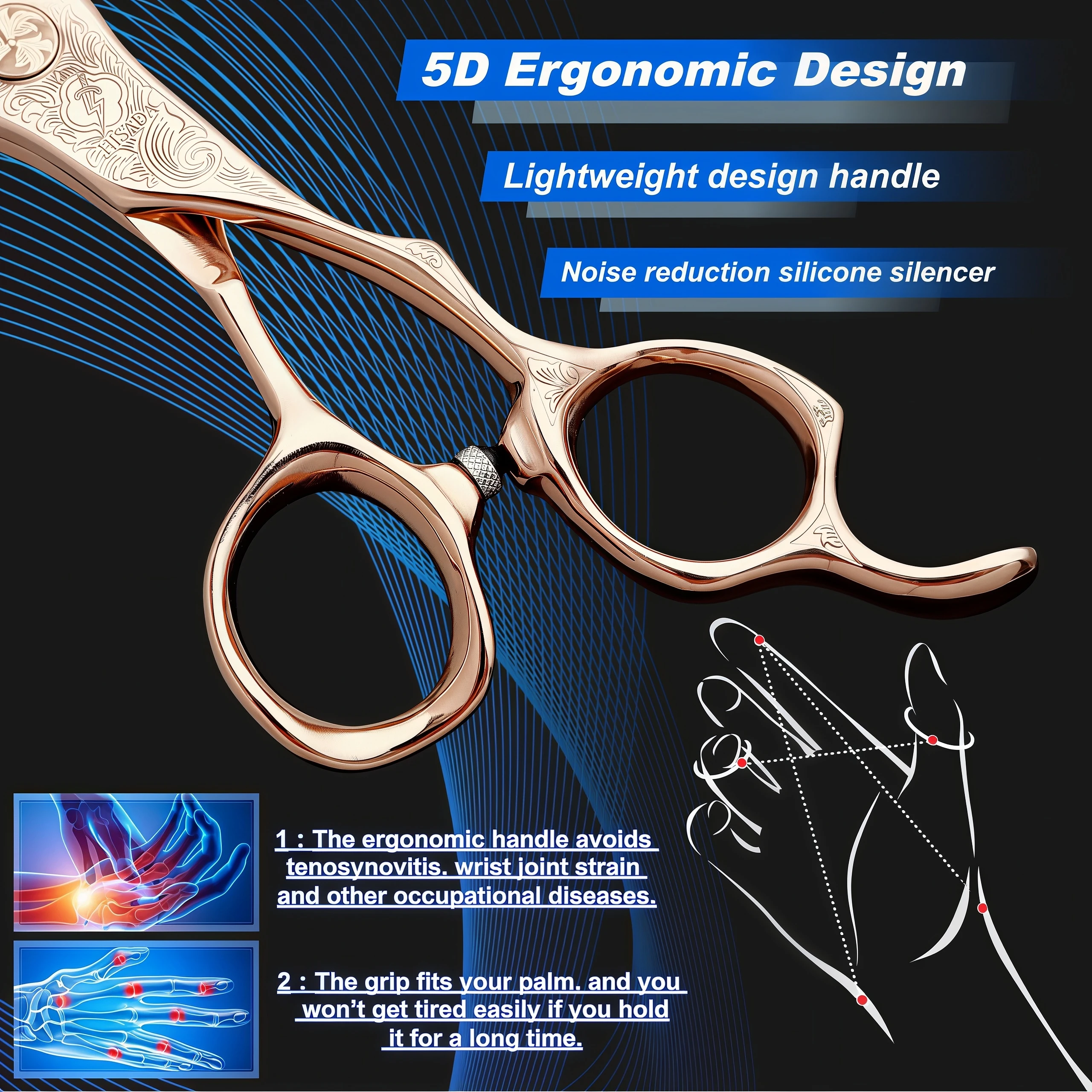 Tijeras de Barbero HISADA, Hechas a Mano en Japón, Material VG10, Tijeras de 6-7 Pulgadas, Color Oro Rosa, Tijeras Profesionales de Peluquería