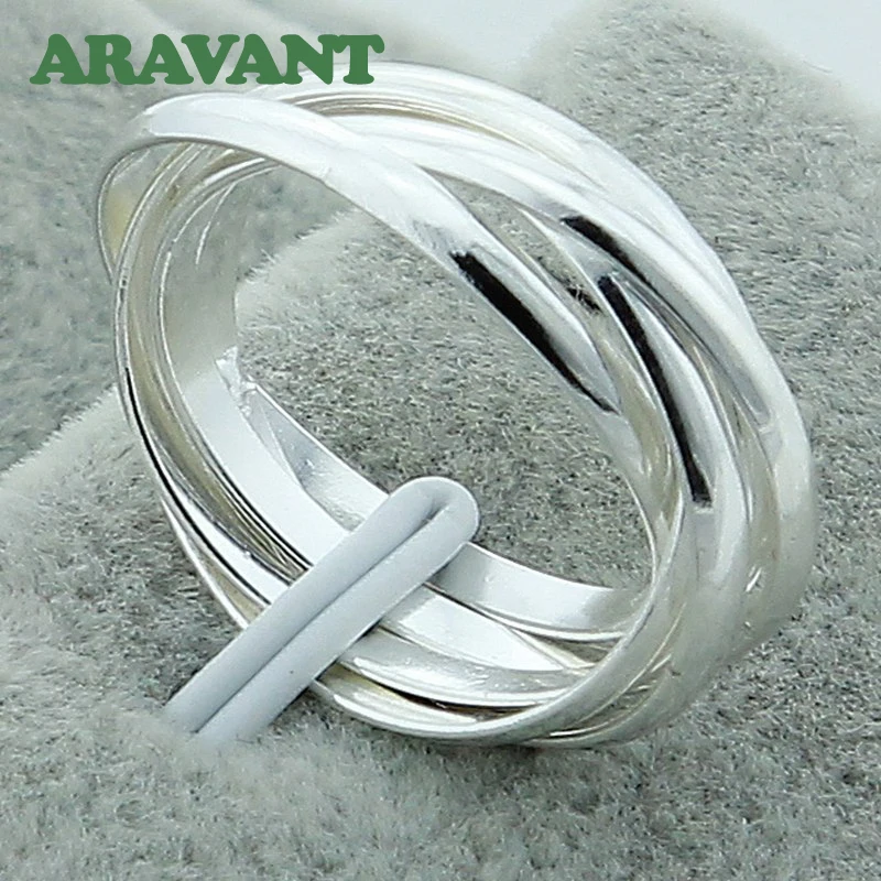 Aravant 925 Plata 10 círculo Triple anillo brazalete conjunto para hombres mujeres joyería de moda