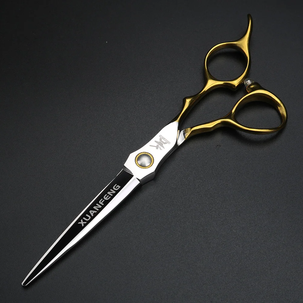 XUANFENG Tijeras profesionales para el cabello con mango dorado, tijeras de corte y tijeras de adelgazamiento de acero de 6,5 "440C,