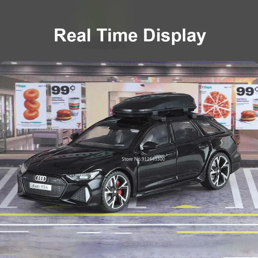 Modelo de coche RS6 de juguete, puertas fundidas de aleación de simulación, sonido abierto, luz, absorción de impacto, modelos de vehículos, adornos, regalos para niños, 1/32