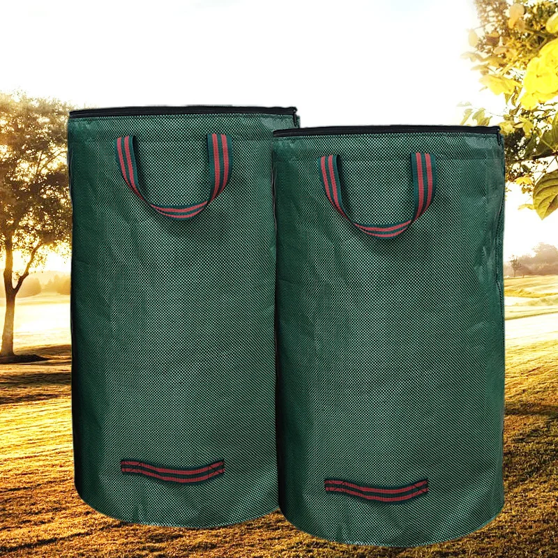 Bolsa de basura para jardín de 120-500L con tapa, cubo de basura plegable para colección de hojas, bolsa de almacenamiento para jardinería al aire libre con hojas caídas reutilizables