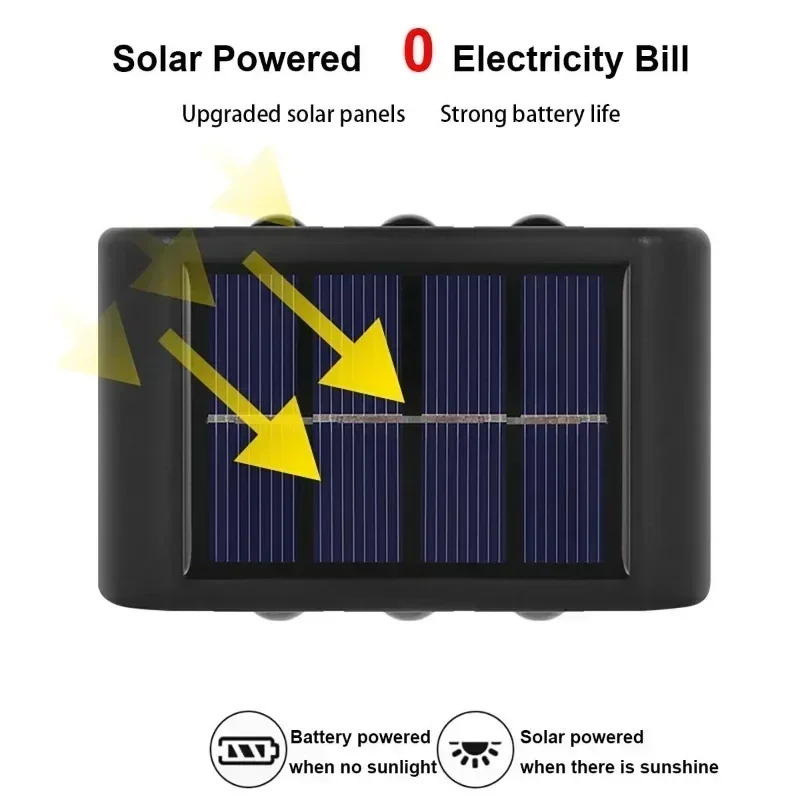 Lámpara Solar de pared para exteriores, luz alimentada por energía Solar impermeable, cuentas de 4LED, ilumina hacia arriba y hacia abajo, decoración de jardín y hogar, luz de pared