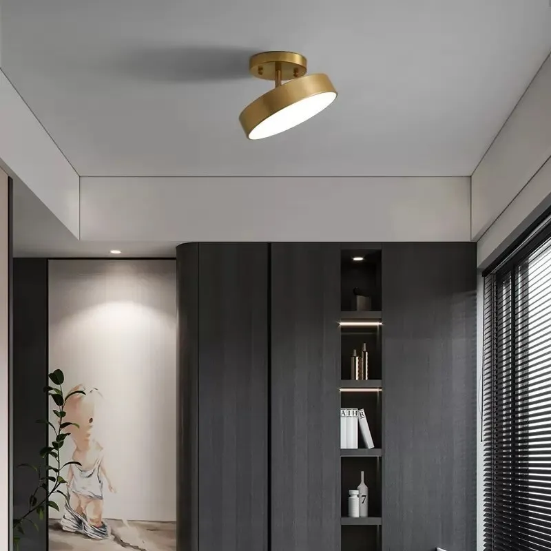 Lámpara LED de techo moderna, lámpara de cobre para dormitorio, sala de estar, luz nórdica redonda dorada y negra, accesorio de decoración para pasillo y entrada