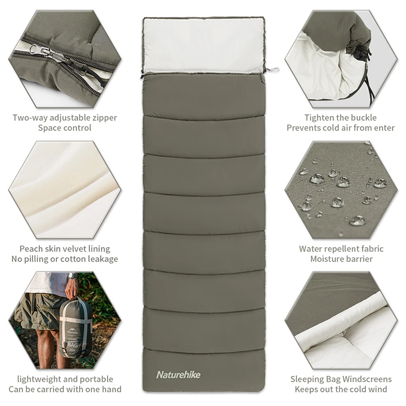 Naturehike-saco de dormir de algodón 2 en 1, saco de dormir para acampar, ultraligero, empalmable, para verano