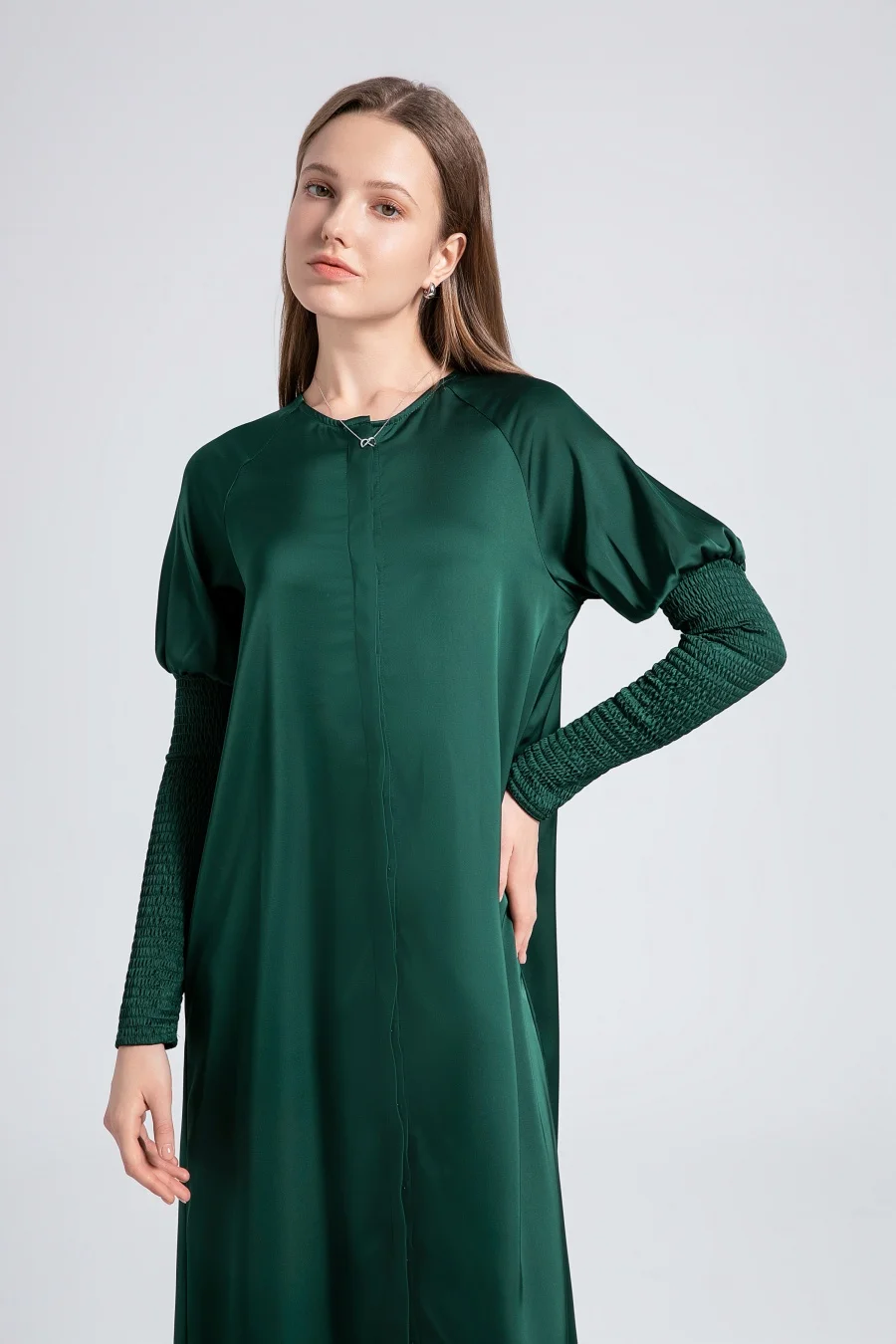 AS 2024 ropa de mujer vestido de satén diseño con botones vestido maxi con mangas ahumadas (Envío en 1 día)
