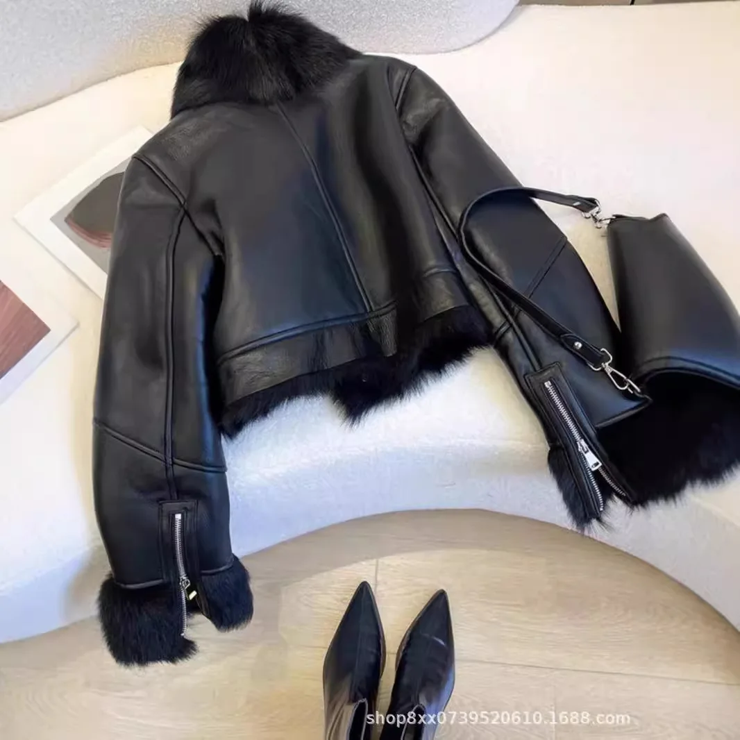 Abrigos de piel sintética para mujer, abrigo con cuello de piel, chaquetas cortas gruesas y cálidas, ropa de calle de primavera, chaqueta de punto abierto con botones, Otoño e Invierno