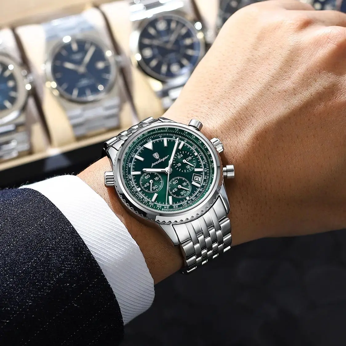 POEDAGAR relojes de lujo para hombre con cronógrafo y fecha, reloj deportivo de acero inoxidable para hombre, reloj militar de cuarzo luminoso resistente al agua para hombre