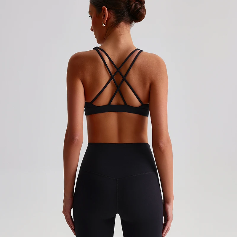 Sujetador deportivo suave y burroso de cuello alto para mujer, Push Up entrecruzado en la espalda con tiras, sujetadores para correr y Fitness, Tops cortos acolchados para correr, Yoga y gimnasio