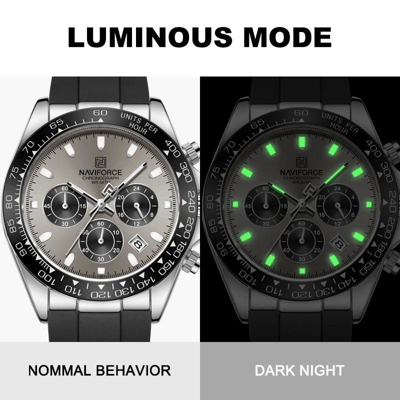 Reloj NAVIFORCE Casual para Hombre, Reloj Deportivo de Cuarzo Resistente al Agua con Correa de Silicona, Cronógrafo Luminoso, Reloj de Pulsera Masculino