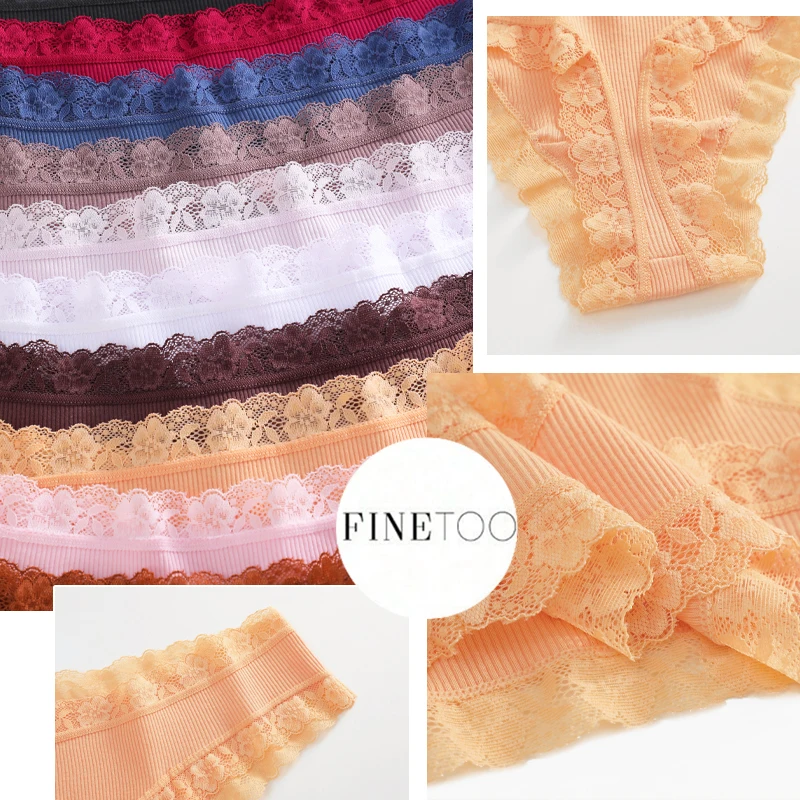 Conjunto de 6 bragas de encaje de algodón para mujer, color liso, transpirables, de cintura baja, tangas suaves y cómodas para mujer
