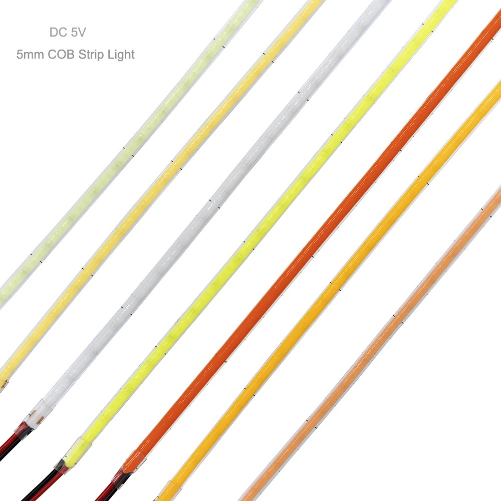 Tira de luz COB de 5V y 5mm, cinta regulable, 320 Leds/m, barra de luz Flexible para iluminación decorativa, 3000K, 4000K, 5700K